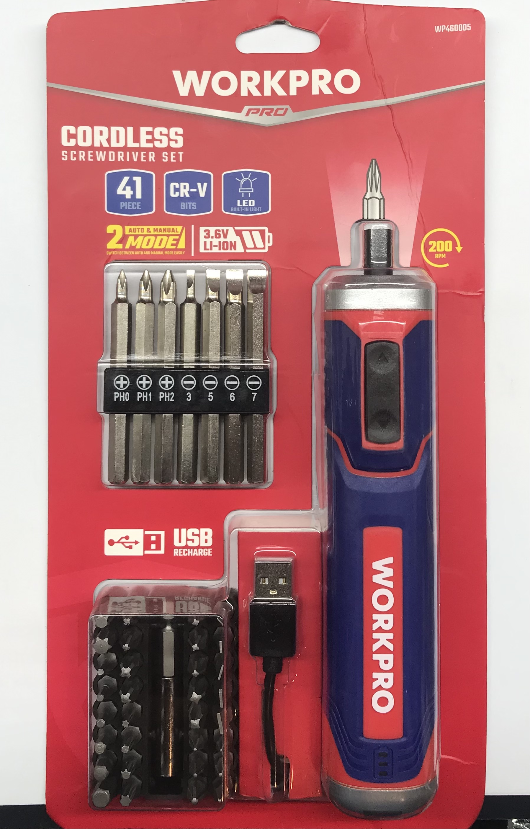 ست چهل و یک پارچه پیچ گوشتی شارژی ۳.۶ ولت WORKPRO کد WP460005 - ابزار مینایی