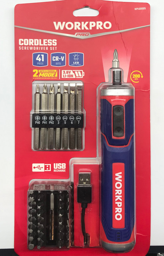 ست چهل و یک پارچه پیچ گوشتی شارژی ۳.۶ ولت WORKPRO کد WP460005 - ابزار مینایی